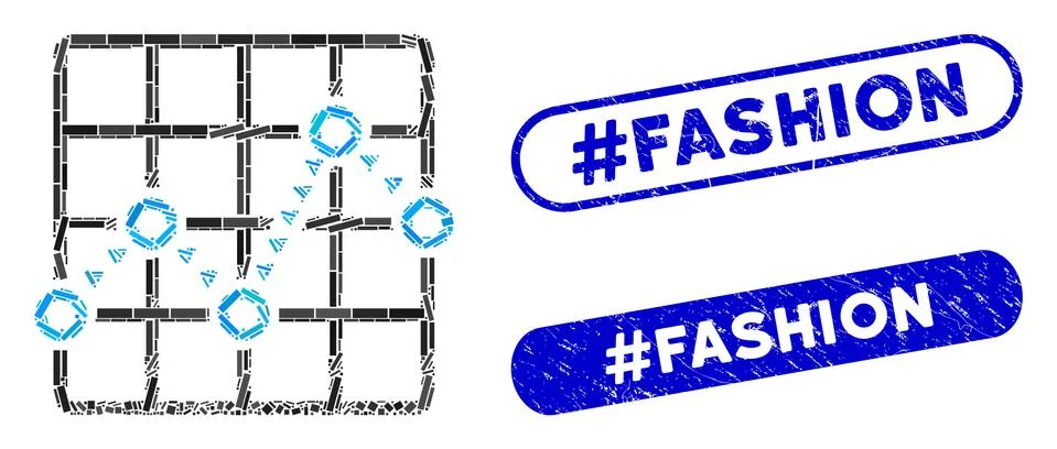 Rectangle Collage Dotted Line Grid Plot with Textured #Fashion Stamps イラスト素材