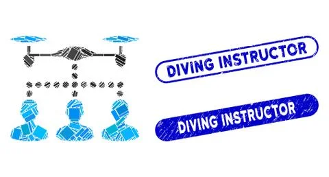 Rectangle Collage Drone Clients Connection with Textured Diving Instructor Seals イラスト素材