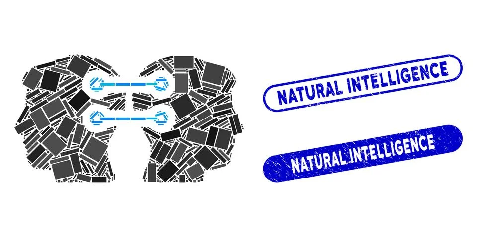 Rectangle Collage Dual Heads Interface Connection with Textured Natural イラスト素材