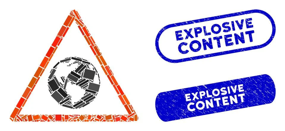 Rectangle Collage Earth Warning with Scratched Explosive Content Seals Stock Illustration