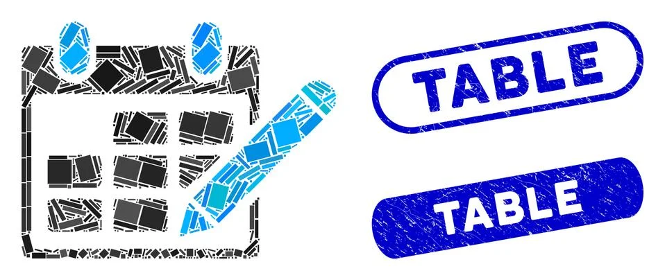 Rectangle Collage Edit Calendar Table with Textured Table Stamps Stock Illustration