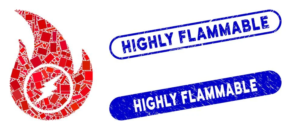 Rectangle Collage Electric Flame with Grunge Highly Flammable Stamps Stock Illustration