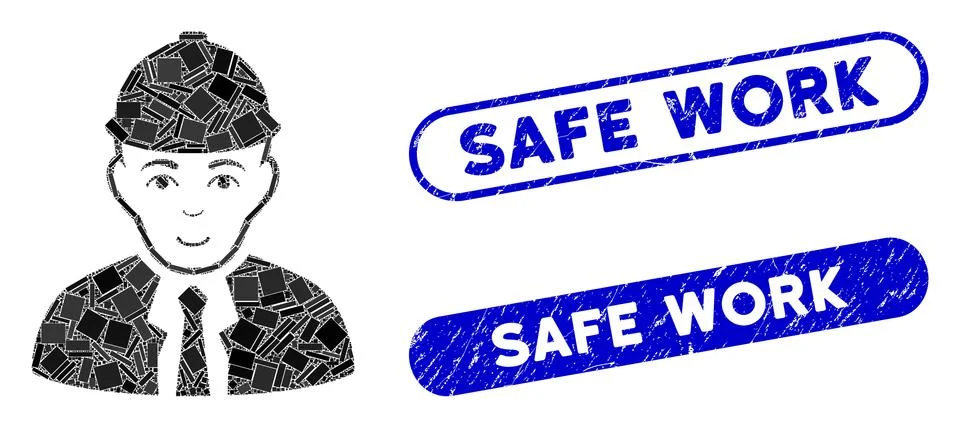 Rectangle Collage Engineer with Grunge Safe Work Seals Stock Illustration