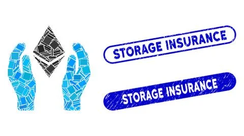 Rectangle Collage Ethereum Care Hands with Textured Storage Insurance Seals Ilustração Stock