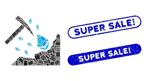 Rectangle Collage Ethereum Mining Hammer with Textured Super Sale! Stamps Illustrazione stock