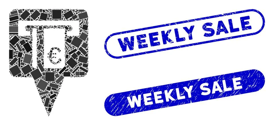 Rectangle Collage Euro ATM Pointer with Textured Weekly Sale Stamps 库存插图