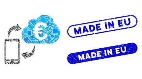 Rectangle Collage Euro Cloud Banking with Scratched Made in Eu Seals Ilustración de archivo