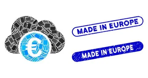 Rectangle Collage Euro Cloud Banking with Distress Made in Europe Stamps Ilustración de archivo