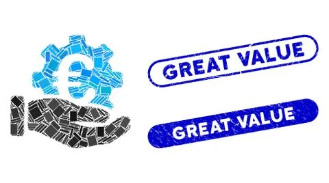 Rectangle Collage Euro Development Service Hand with Scratched Great Value Seals Stock Illustration