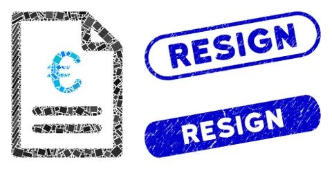 Rectangle Collage Euro Invoice with Textured Resign Seals Stock Illustration