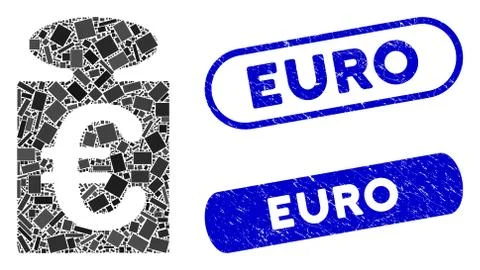Rectangle Collage Euro Weight with Textured Euro Seals Stock Illustration