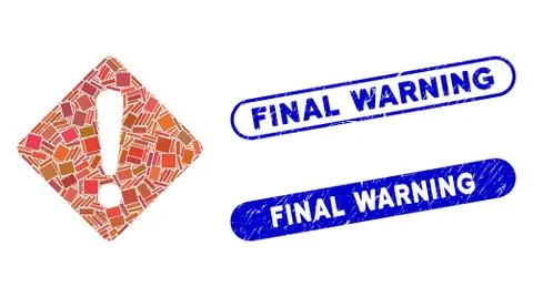 Rectangle Collage Exclamation with Distress Final Warning Seals Stock Illustration