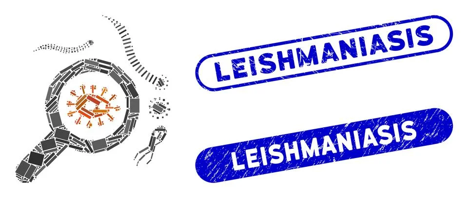 Rectangle Collage Explore Microbes with Grunge Leishmaniasis Seals Stock Illustration