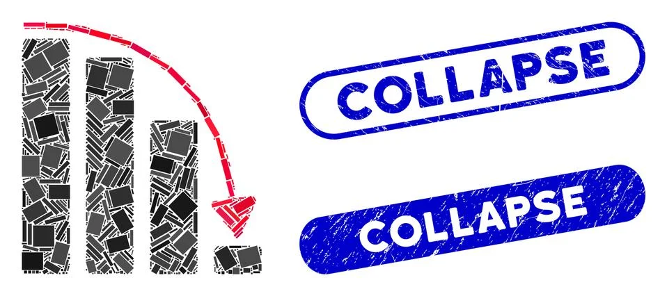 Rectangle Collage Falling Acceleration Bar Chart with Textured Collapse Seals Illustrazione stock