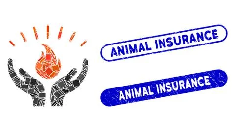 Rectangle Collage Fire Care Hands with Distress Animal Insurance Stamps Illustrazione stock