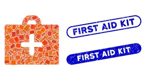 Rectangle Collage First Aid with Grunge First Aid Kit Stamps Illustration
