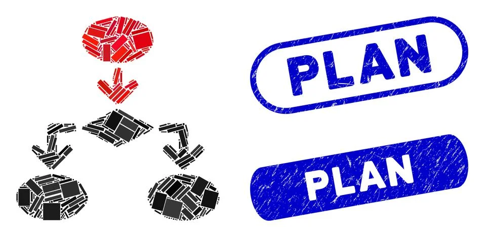 Rectangle Collage Flowchart with Textured Plan Stamps Stock Illustration