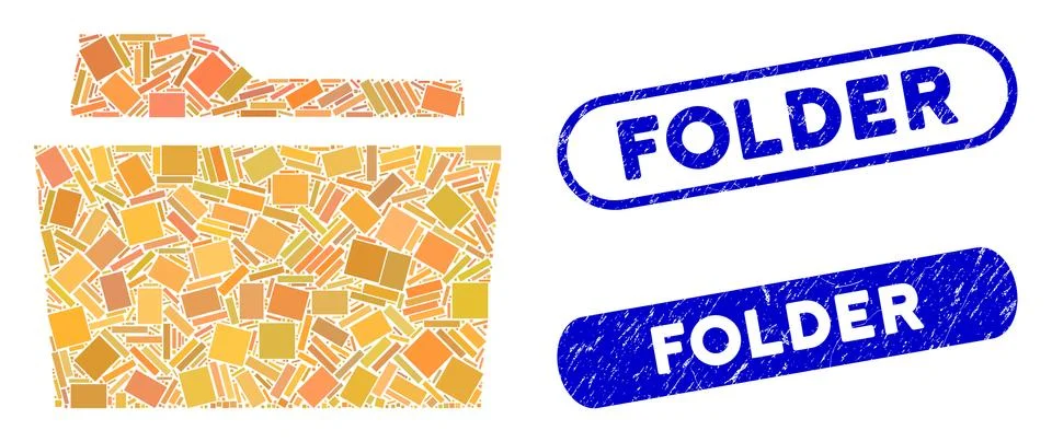 Rectangle Collage Folder with Textured Folder Stamps Stock Illustration