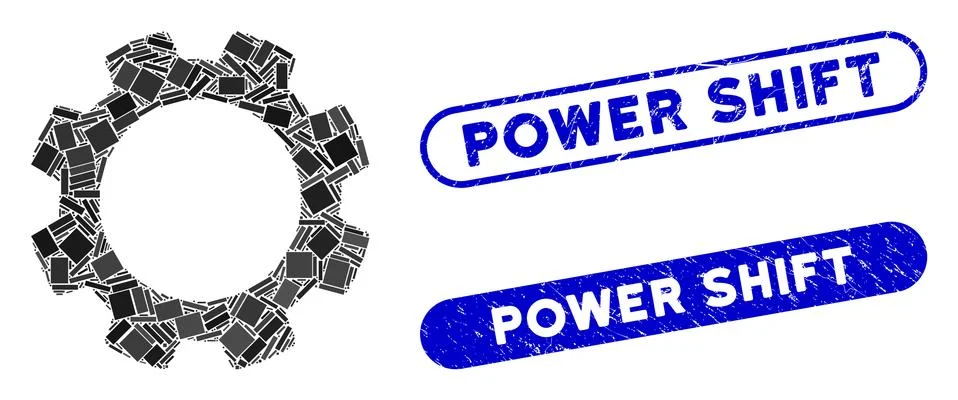 Rectangle Collage Gear with Textured Power Shift Stamps イラスト素材