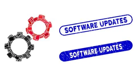 Rectangle Collage Gears with Scratched Software Updates Seals Stock Illustration
