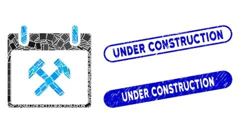 Rectangle Collage Hammers Calendar Day with Grunge Under Construction Seals Ilustração Stock
