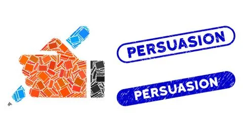 Rectangle Collage Hand Pencil with Grunge Persuasion Seals Stock Illustration