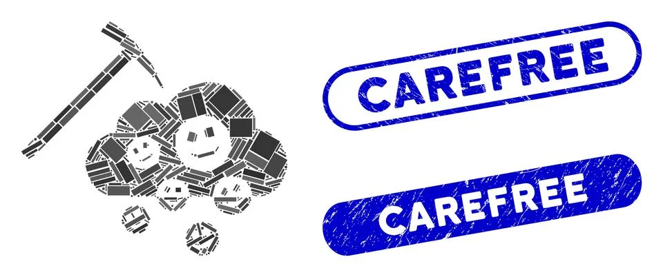 Rectangle Collage Happy Cloud Mining with Textured Carefree Seals Illustrazione stock