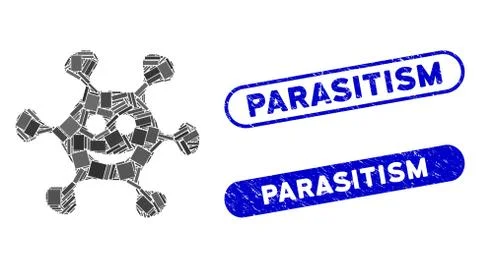 Rectangle Collage Happy Microbe with Grunge Parasitism Stamps Stock-Illustration