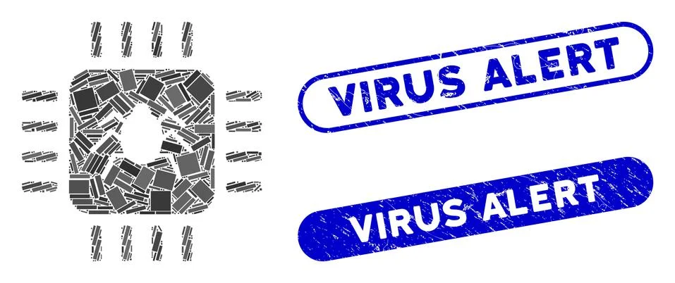 Rectangle Collage Hardware Bug with Textured Virus Alert Seals Illustrazione stock