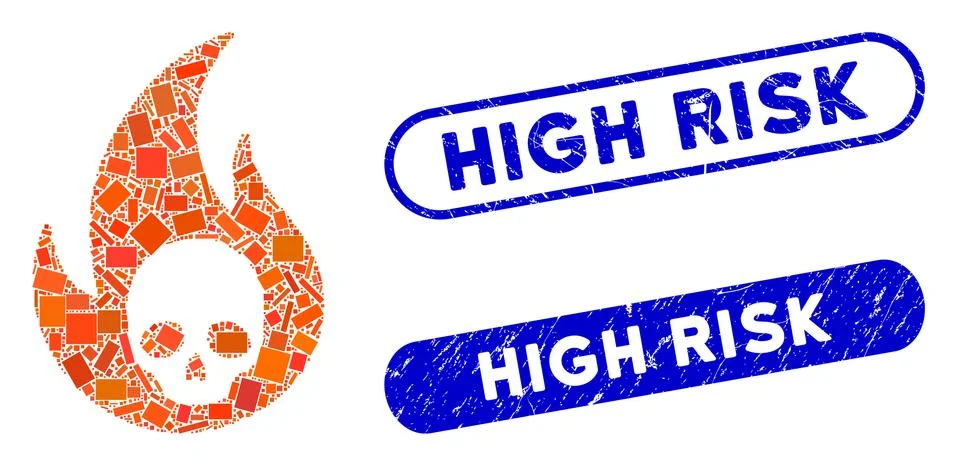 Rectangle Collage Hell Fire with Distress High Risk Seals Illustrazione stock