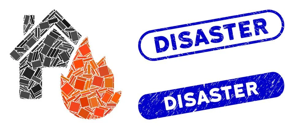 Rectangle Collage House Fire Disaster with Textured Disaster Stamps Stock Illustration