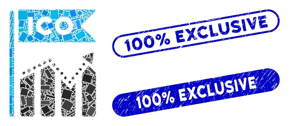 Rectangle Collage ICO Chart with Textured 100% Exclusive Seals Stock Illustration