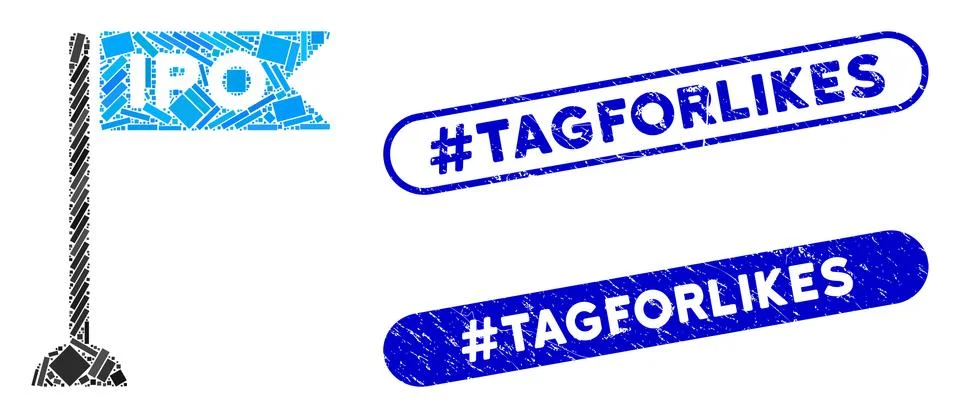 Rectangle Collage IPO Flag Marker with Distress #Tagforlikes Seals Stock Illustration