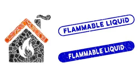 Rectangle Collage Kitchen Fire with Scratched Flammable Liquid Seals Illustrazione stock
