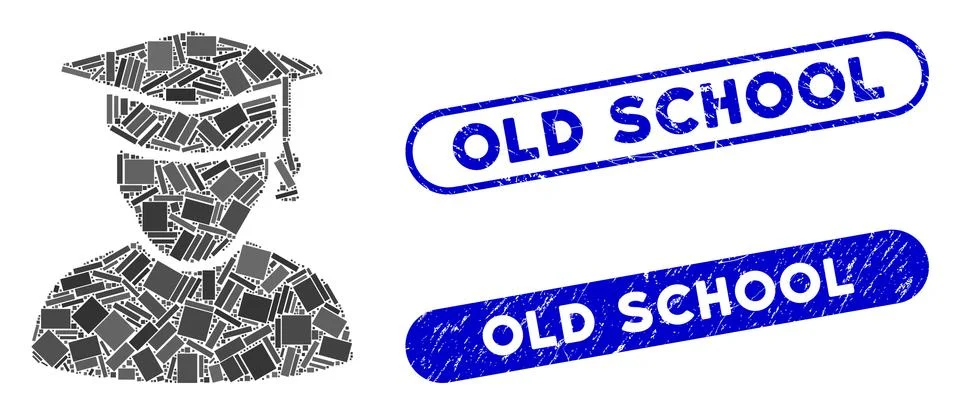 Rectangle Collage Knowledge Man with Distress Old School Stamps Stock Illustration