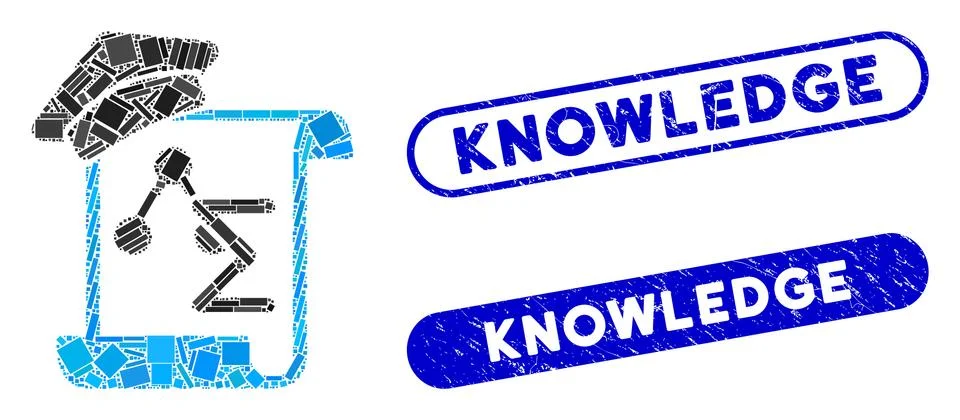 Rectangle Collage Knowledge Manuscript with Scratched Knowledge Stamps Stock Illustration