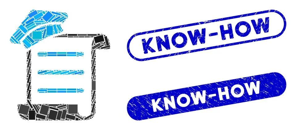 Rectangle Collage Knowledge Parchment with Grunge Know-How Stamps Stock Illustration