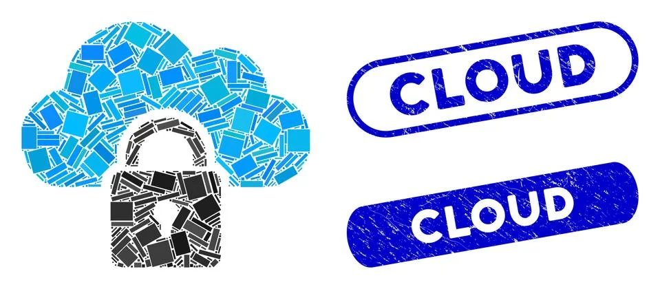 Rectangle Collage Locked Cloud with Grunge Cloud Seals Stock Illustration