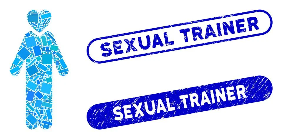 Rectangle Collage Lover Man with Textured Sexual Trainer Stamps Stock Illustration