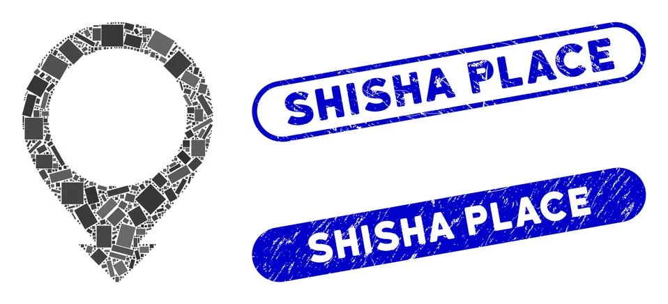 Rectangle Collage Map Pointer with Grunge Shisha Place Stamps イラスト素材