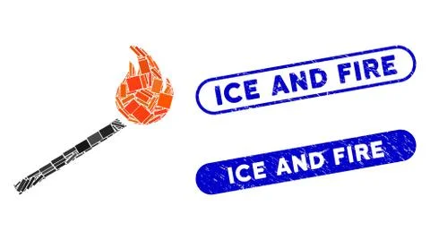 Rectangle Collage Match Fire with Distress Ice and Fire Seals Illustrazione stock