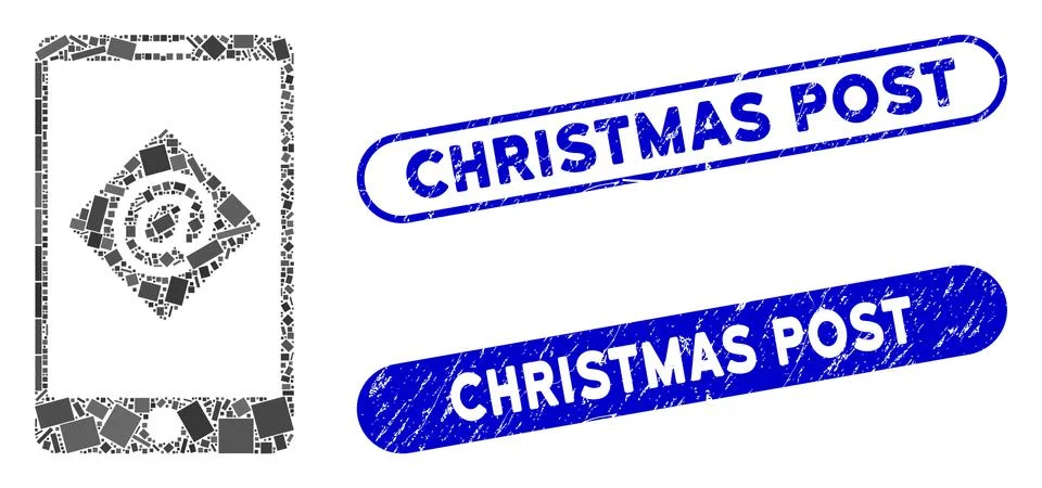 Rectangle Collage Mobile Email with Grunge Christmas Post Seals 스톡 일러스트