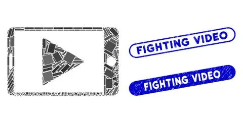 Rectangle Collage Mobile Start Play with Scratched Fighting Video Stamps Ilustração Stock