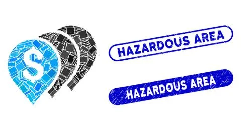 Rectangle Collage Money Map Pointers with Scratched Hazardous Area Stamps Illustrazione stock