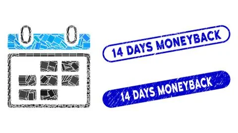 Rectangle Collage Month Calendar with Scratched 14 Days Moneyback Stamps 스톡 일러스트