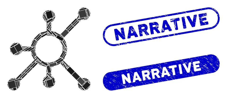 Rectangle Collage Network Node with Textured Narrative Seals Stock Illustration