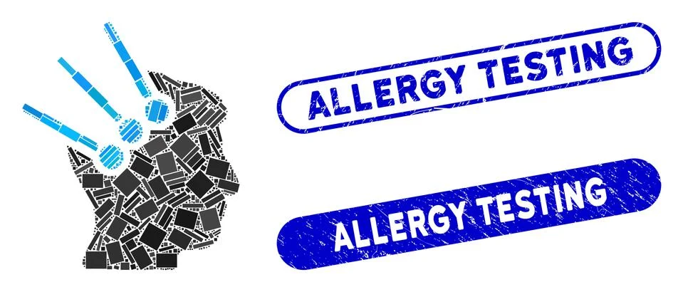 Rectangle Collage Neural Interface Connectors with Textured Allergy Testing Stock Illustration