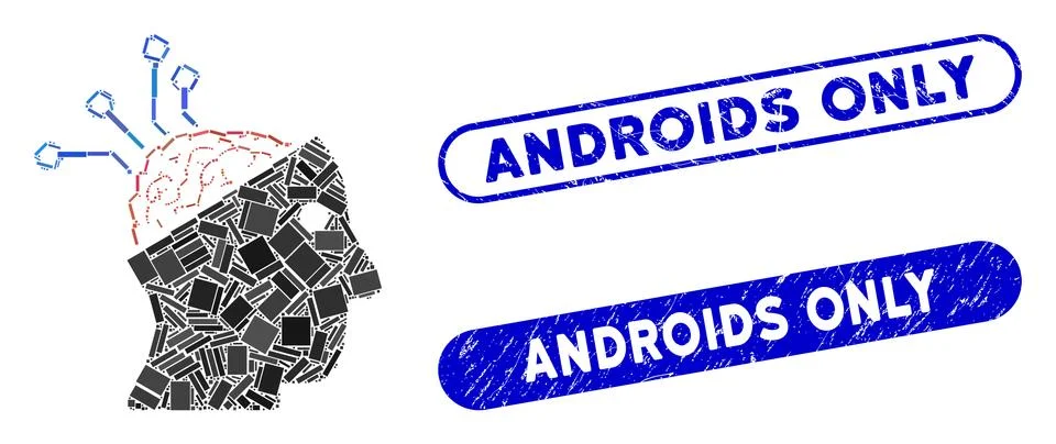 Rectangle Collage Neural Interface Links with Scratched Androids Only Seals Stock Illustration