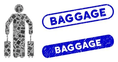 Rectangle Collage Passenger Baggage with Distress Baggage Seals Illustration