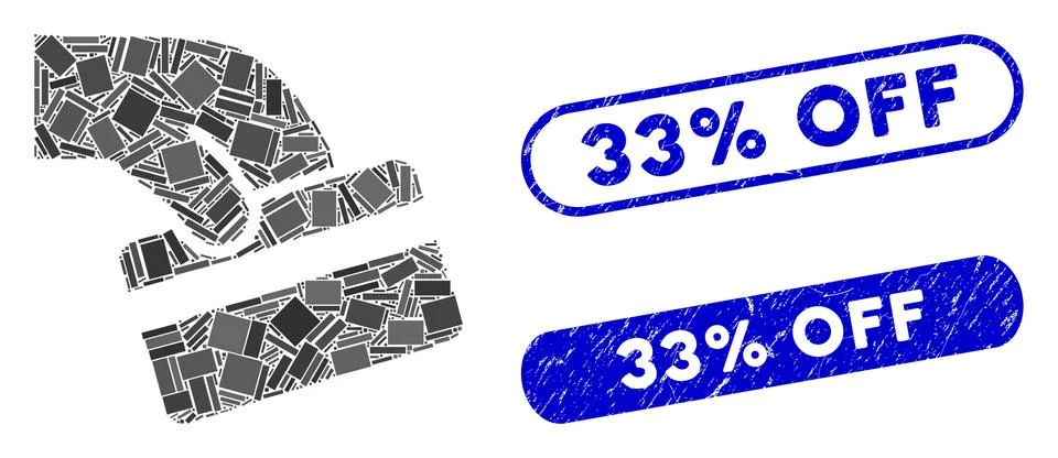 Rectangle Collage Pay Card with Grunge 33% Off Stamps Stock Illustration
